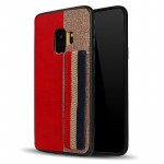 Wholesale Galaxy S9 Striped Hand Strap Grip Holder PU Leather Case (Red)